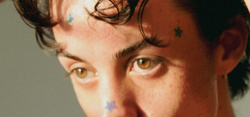 Boy wearing the holographic star pimple patches cute